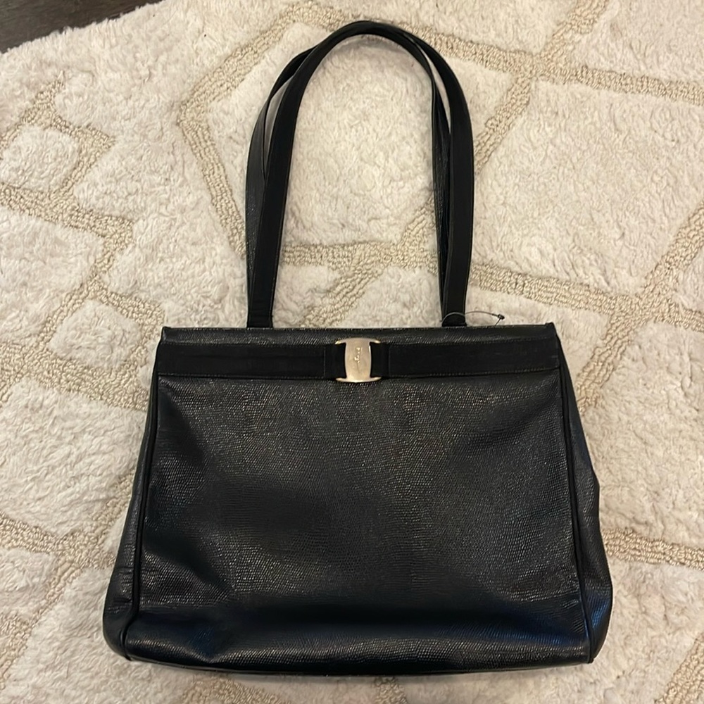 Salvatore Ferragamo Vara black tote pebbled leather bag